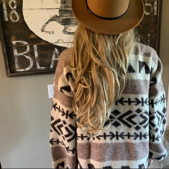 New Aztec Print Native Knit Wool Cardigan Sweater Button Front V-Neck Womens - Picture 5 of 8